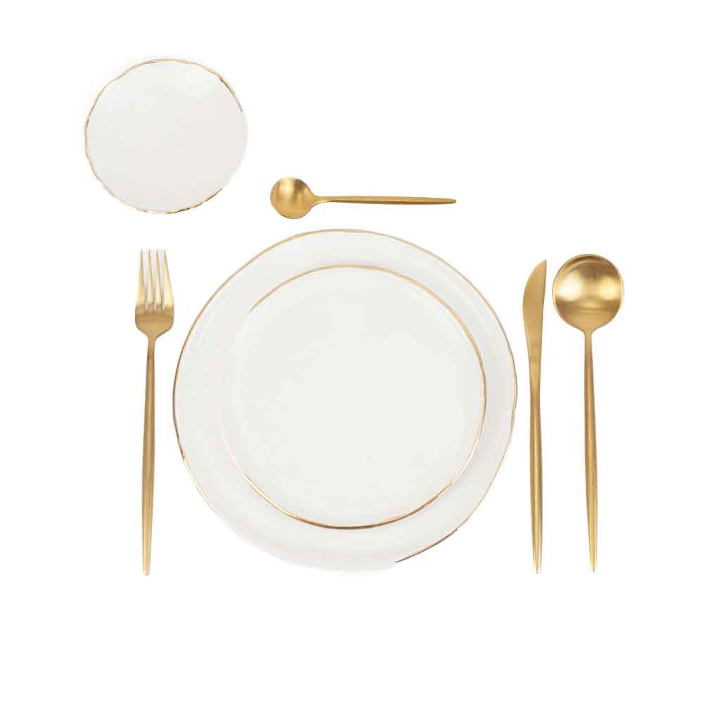 the-lime-tree-Teller-weiss-Goldrand_Goldbesteck Ceramic plate ORO, small - white earthenware with gold rim