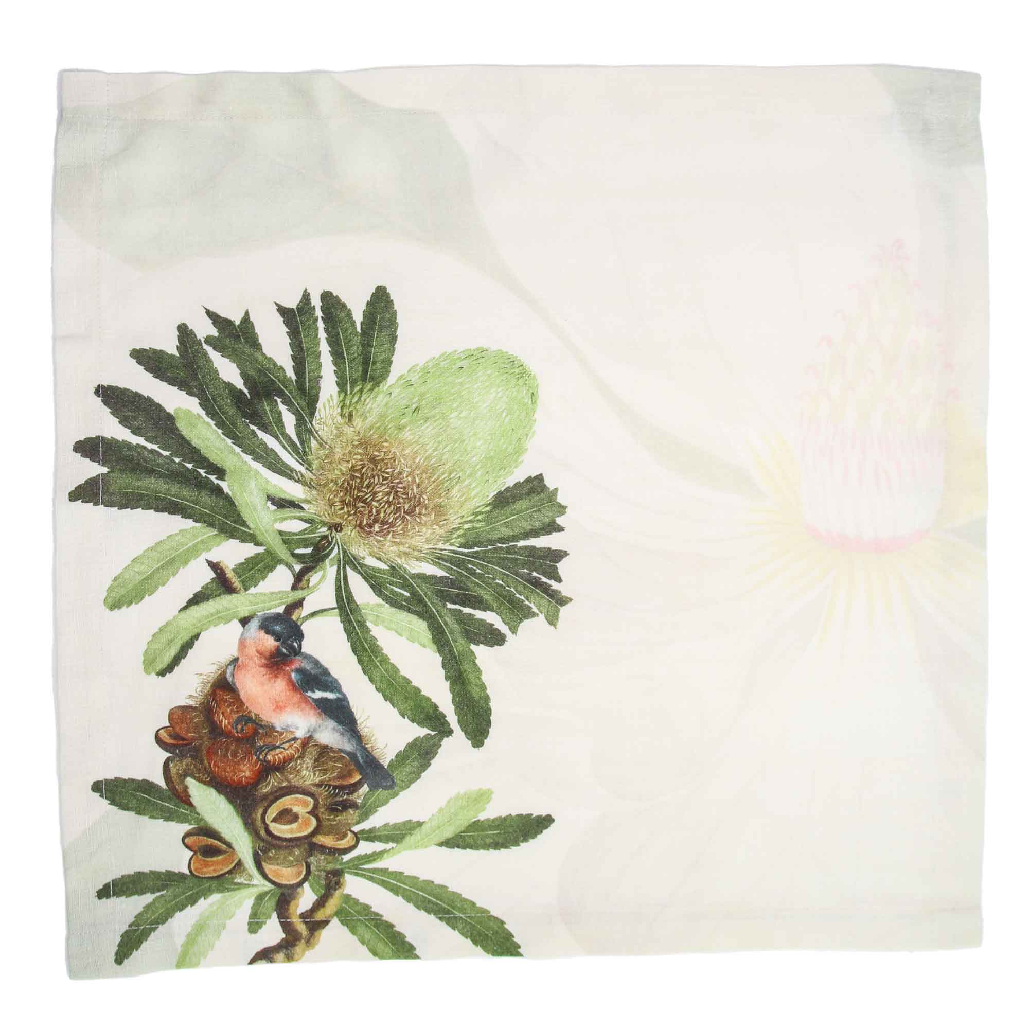 leinenservietten-bedruckt-magnolia-motiv-3 4er Set Leinenservietten MAGNOLIA
