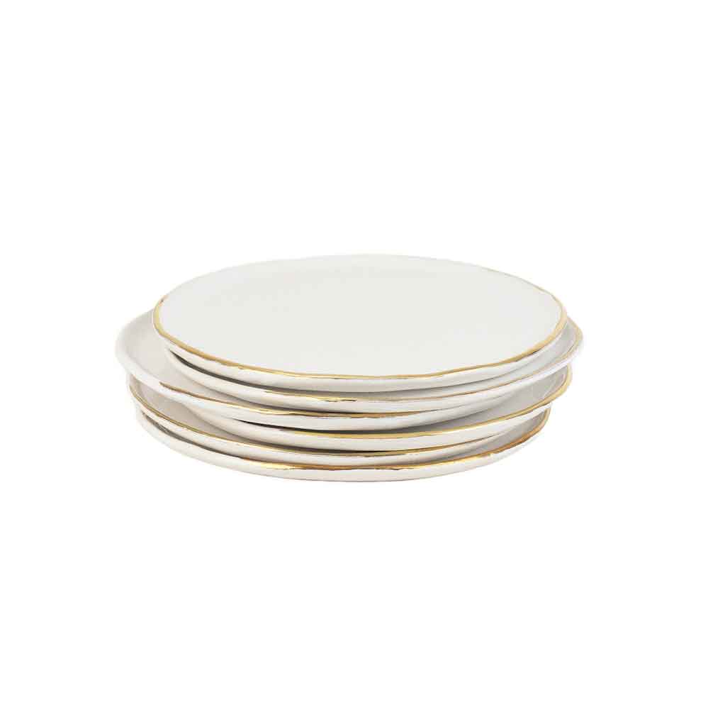 the-lime-tree-Teller-weiss-Goldrand-Stapel Ceramic plate ORO, small - white earthenware with gold rim
